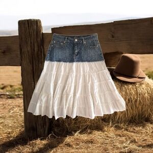 Arizona Jean Company Blue Denim and White Flowy A-Line Skirt NWOT